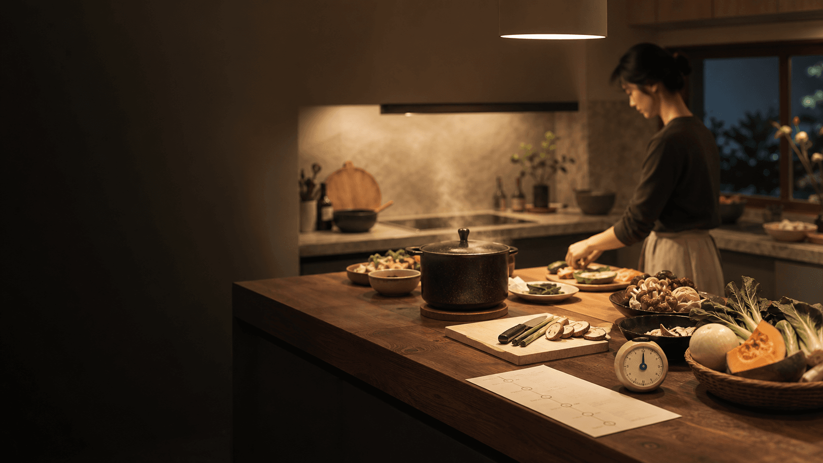 Ingredients and a pot being prepared for dinner in a home kitchen